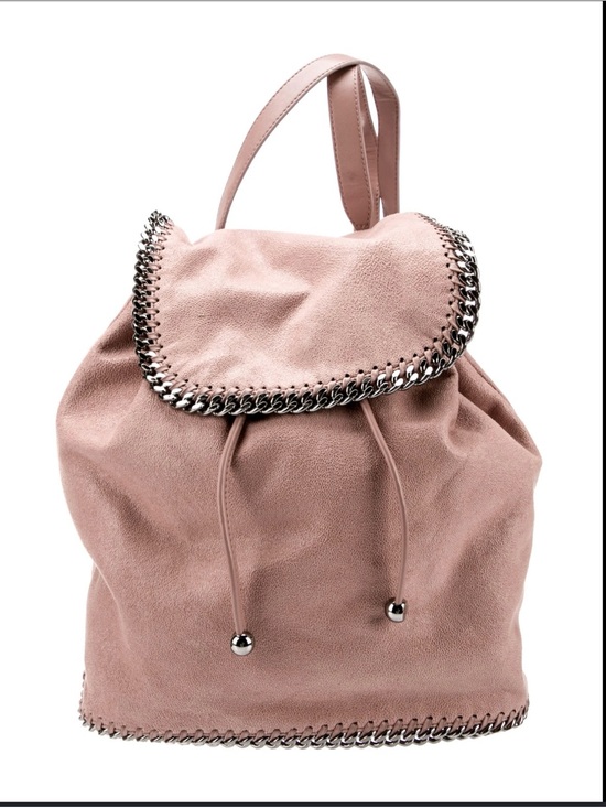 Stella McCartney Handbags - Stella McCartney Pink Suede Chain-Trim Drawstring Backpack